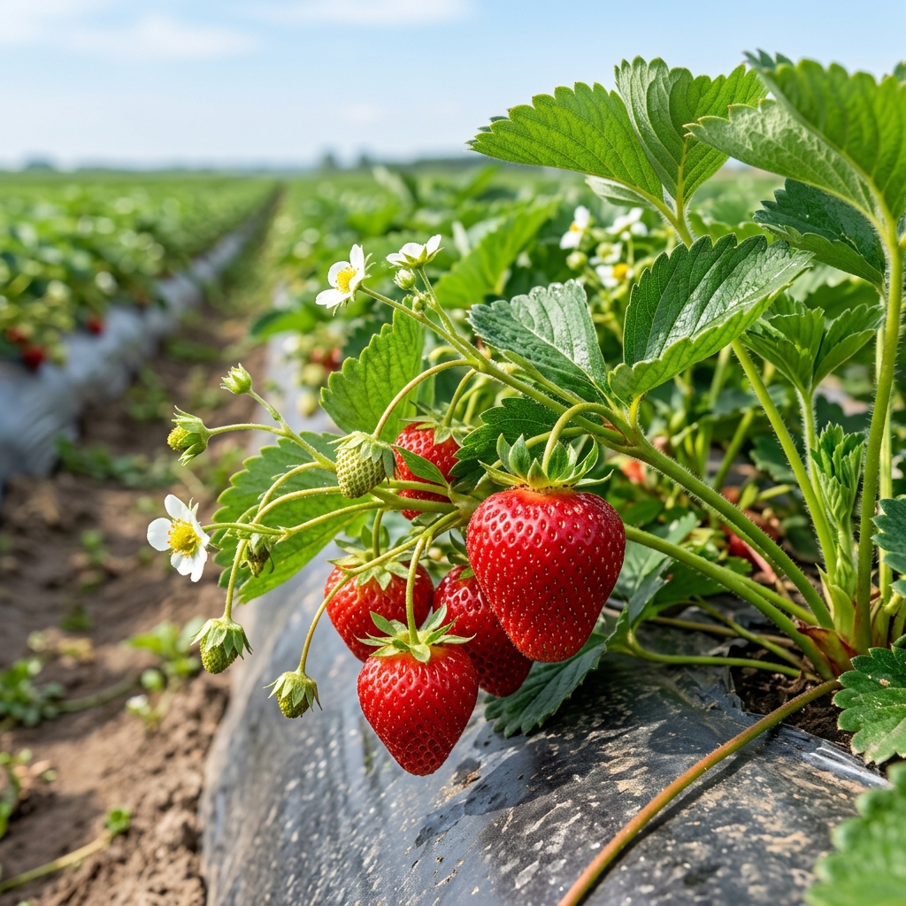 Hand-picking strawberries at maturity